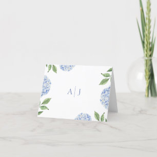 Blue Hydrangea Monogrammed Wedding Letterpress Thank You Card