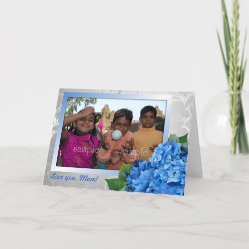 Blue Hydrangea Mothers Day Photo Card From Kids