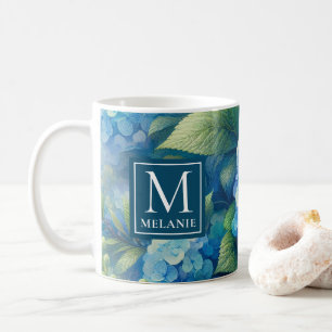 Blue Hydrangea Mug with Custom Monogram