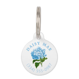 Blue Hydrangea Name and Phone Number Pet ID Tag