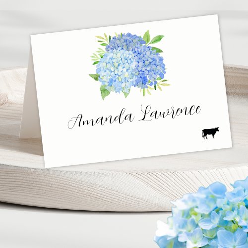 Blue Hydrangea Name Beef Meal Option Place Cards