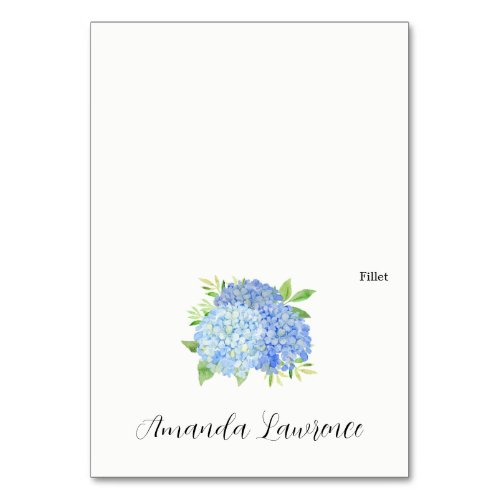 Blue Hydrangea Name Meal Option Place Cards