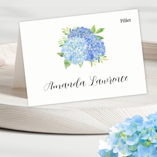 Blue Hydrangea Name Meal Option Place Cards