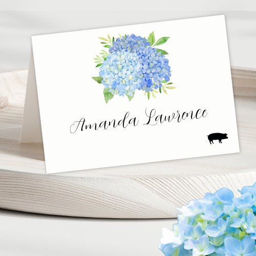 Blue Hydrangea Name Pork Meal Option Place Cards