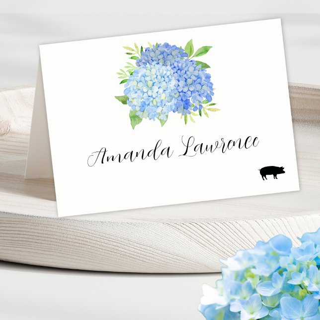 Blue Hydrangea Name Pork Meal Option Place Cards (Creator Uploaded)