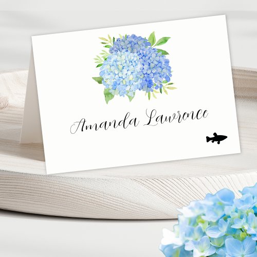 Blue Hydrangea Name Seafood Meal Option Place Card