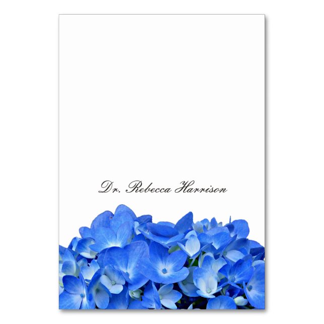 Blue Hydrangea Name Template Place Cards (Front)