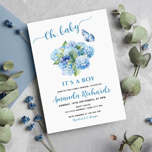 Blue Hydrangea Oh, Baby It's a Boy Baby Shower Invitation