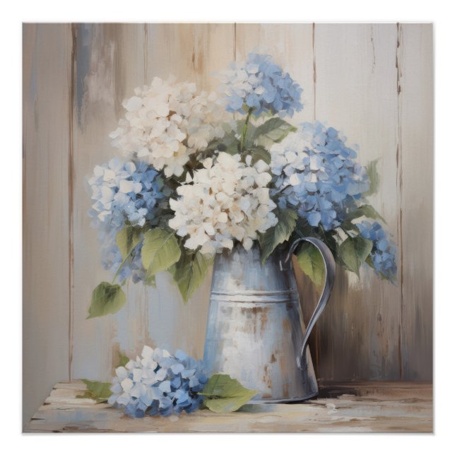 Blue Hydrangea Oil Painting Wall Art (Front)