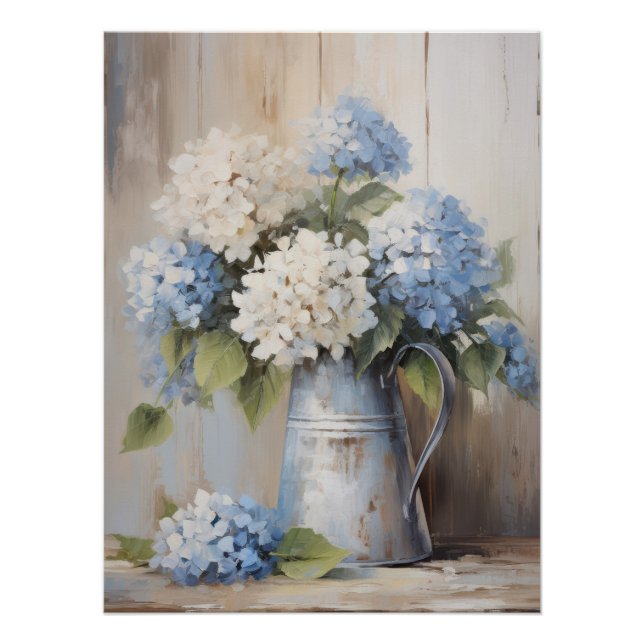 Blue Hydrangea Oil Painting Wall Art (Front)