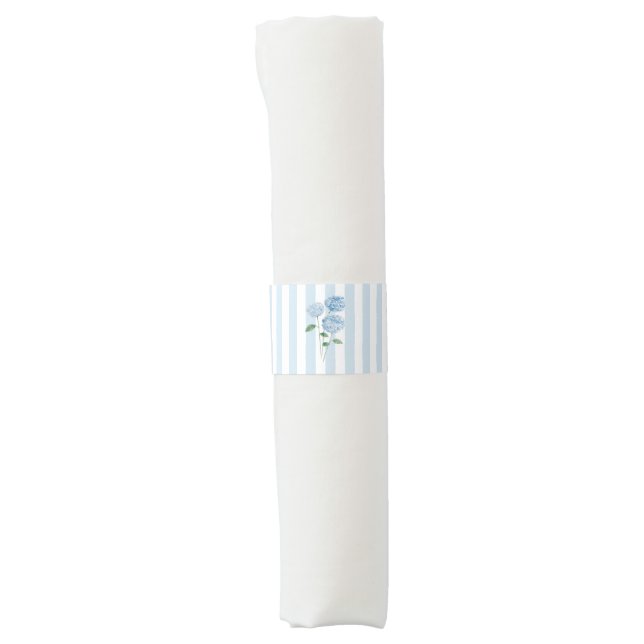 Blue Hydrangea Painting Nautical Stripe  Napkin Bands (Front)