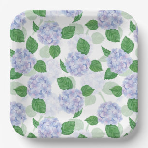 Blue Hydrangea Paper Plates, Botanical Floral Plates