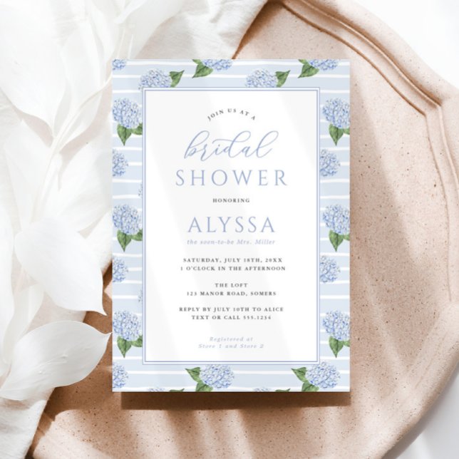 Blue Hydrangea Pattern Frame Bridal Shower Invitation (Creator Uploaded)