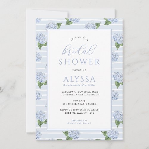 Blue Hydrangea Pattern Frame Bridal Shower Invitation