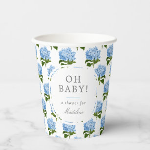 Blue Hydrangea Pattern Oh Baby Boy Shower Paper Cups