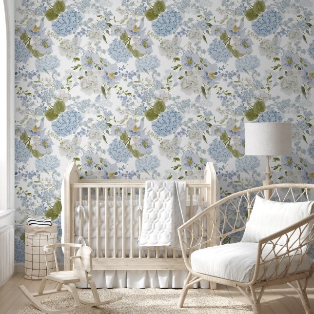 Blue Hydrangea Pattern Wallpaper (Kids)