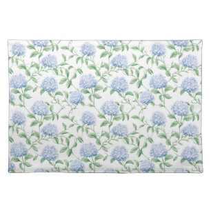 Blue Hydrangea Pattern Watercolor Floral Botanical Cloth Placemat