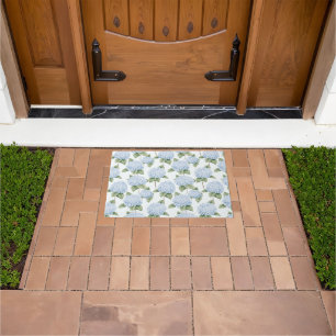 Blue Hydrangea Pattern Watercolor Floral Botanical Doormat