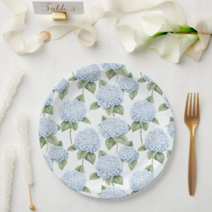 Blue Hydrangea Pattern Watercolor Floral Botanical Paper Plates