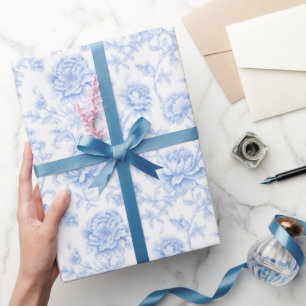Blue Hydrangea Pattern Watercolor Floral Botanical Wrapping Paper