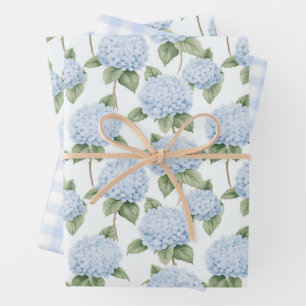 Blue Hydrangea Pattern Watercolor Floral Botanical Wrapping Paper Sheets