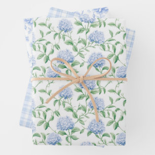 Blue Hydrangea Pattern Watercolor Floral Botanical Wrapping Paper Sheets