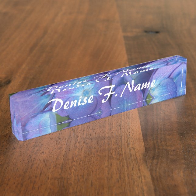 Blue Hydrangea Personalized Floral Desk Name Plate (Side)