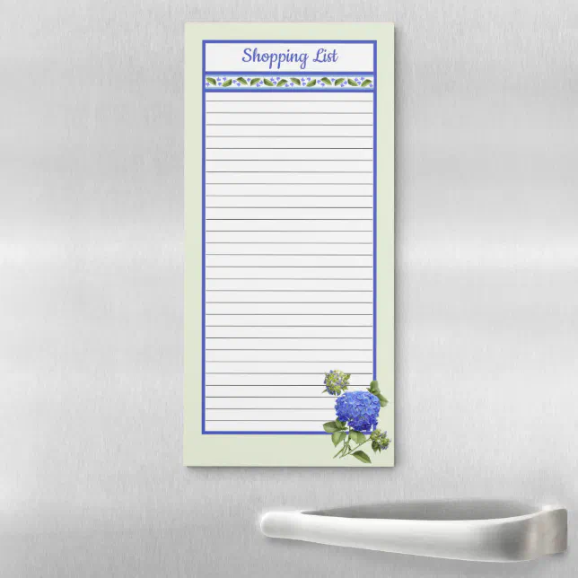 Blue Hydrangea Personalized Magnetic Notepad | Zazzle