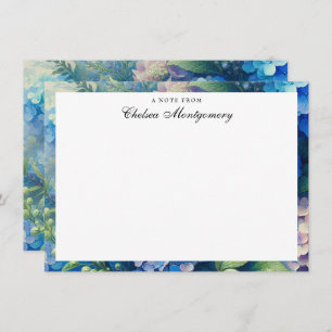 Blue Hydrangea Personalized Name Note Card