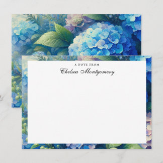 Blue Hydrangea Personalized Name Note Card