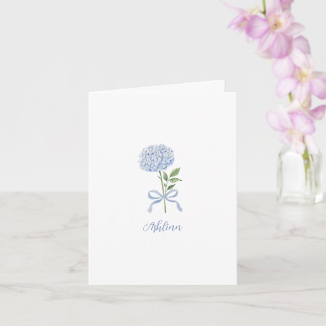 Blue Hydrangea Personalized Note Card (Orchid)