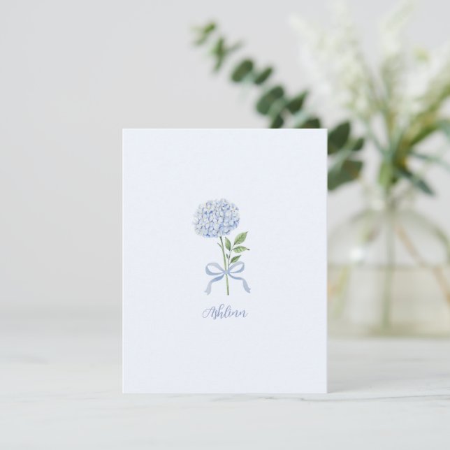 Blue Hydrangea Personalized Note Card (Standing Front)