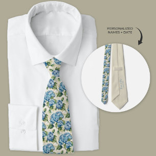 Blue Hydrangea Personalized Watercolor Neck Tie