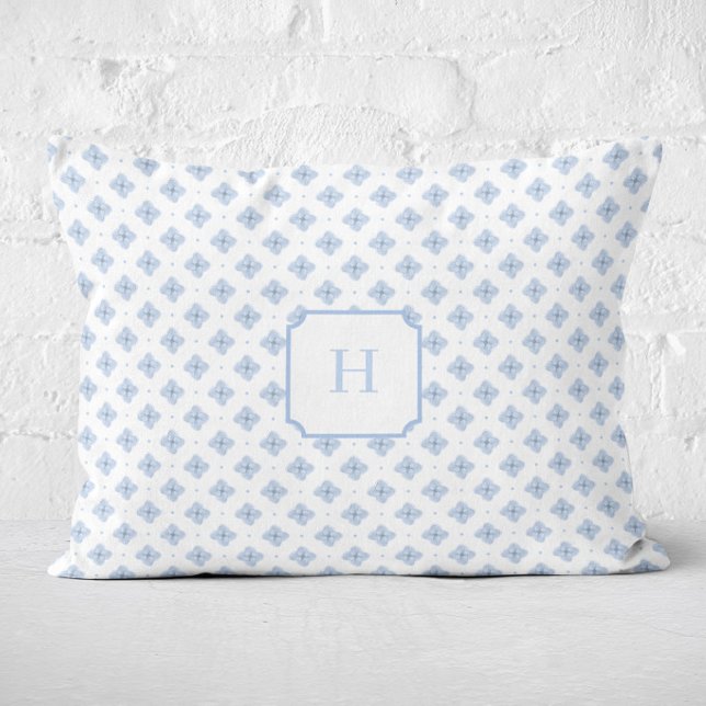Blue Hydrangea Petal Monogram   Accent Pillow (Hydrangea Petal Blue Monogram Lumbar Pillow)