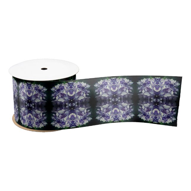 Blue Hydrangea Petals Abstract Pattern Satin Ribbon (Spool)