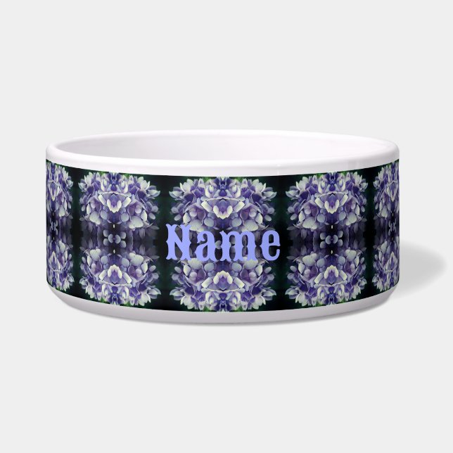 Blue Hydrangea Petals Abstract Personalized Bowl (Front)
