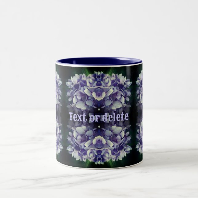 Blue Hydrangea Petals Abstract Personalized Two-Tone Coffee Mug (Center)