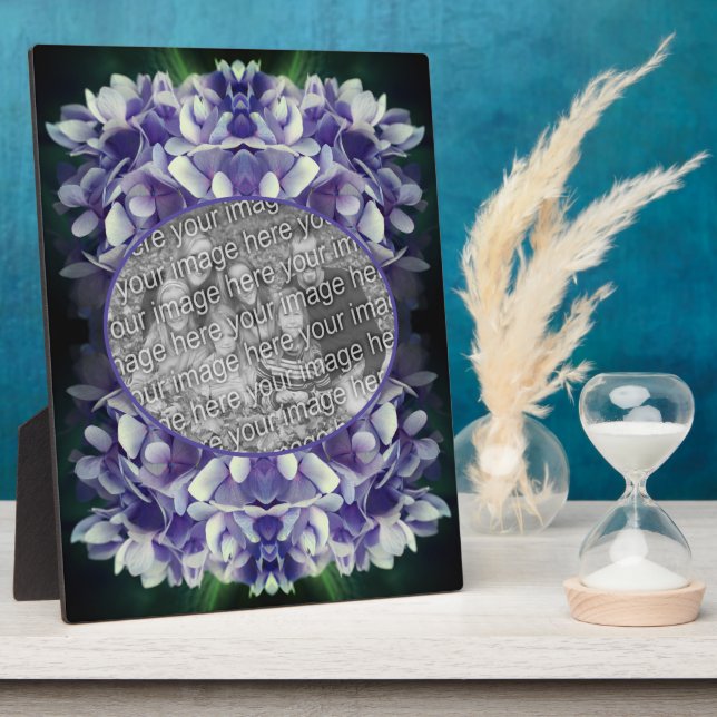 Blue Hydrangea Petals Add Your Own Photo Plaque (Side)