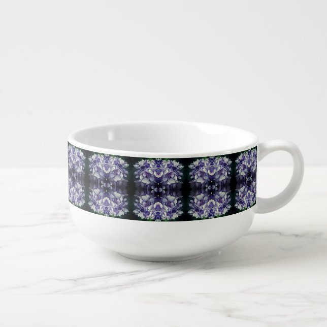 Blue Hydrangea Petals Close Up Abstract Soup Mug (Left)