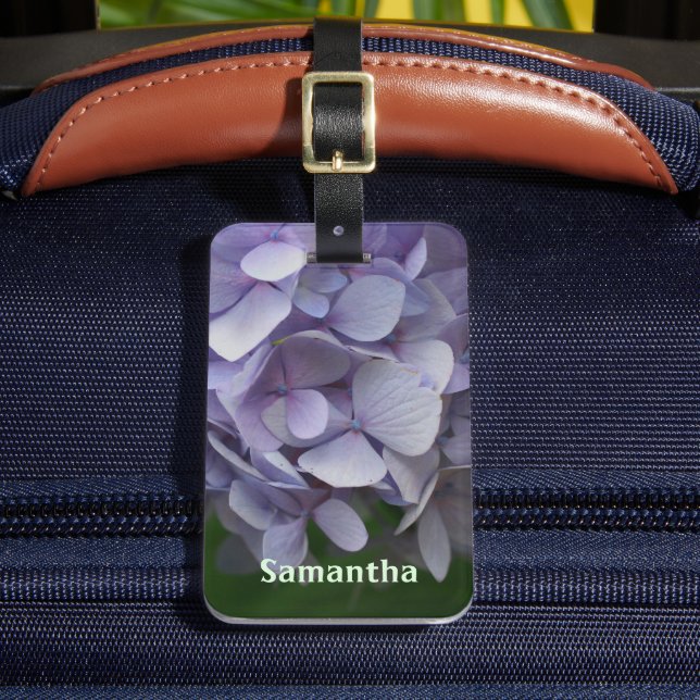 Blue Hydrangea Petals Close Up Personalized Luggage Tag (Front Insitu 2)