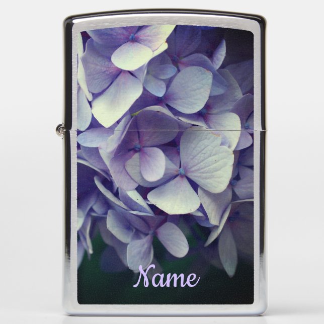 Blue Hydrangea Petals Close Up Personalized Zippo Lighter (Front)