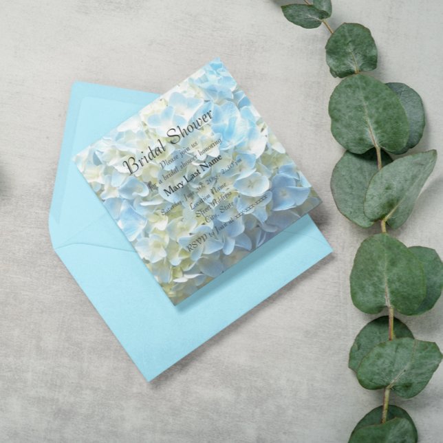 Blue Hydrangea Petals Floral Bridal Shower Invitation