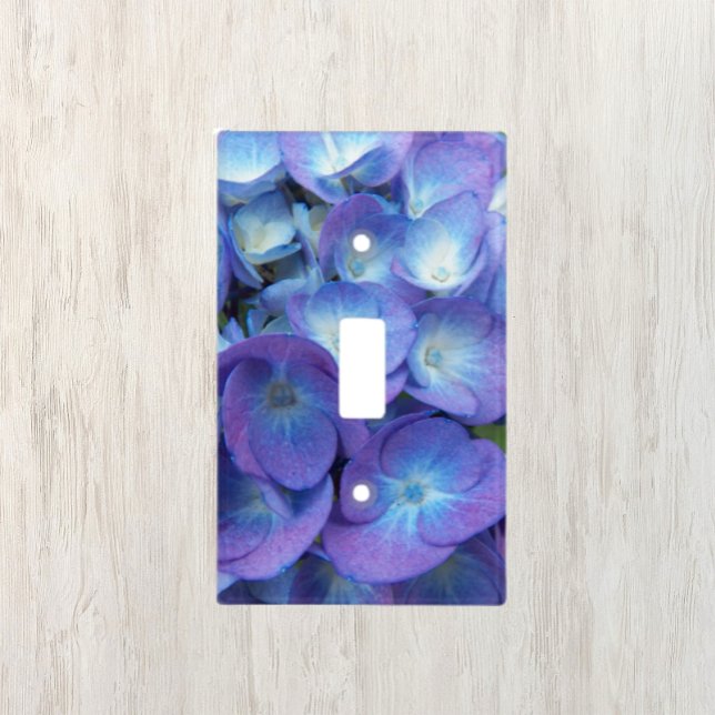 Blue Hydrangea Petals Floral Light Switch Cover (In Situ)