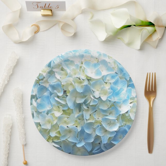 Blue Hydrangea Petals Floral Paper Plates (Wedding)