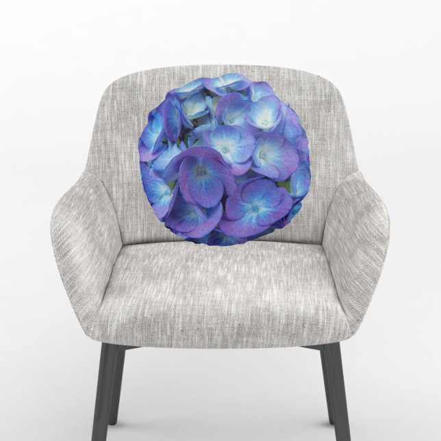 Blue Hydrangea Petals Floral Round Pillow (In Situ Chair)