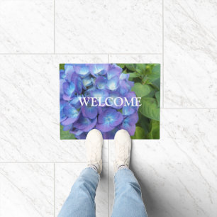Blue Hydrangea Petals Floral Welcome Doormat