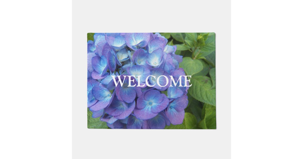 Blue Hydrangea Petals Floral Doormat