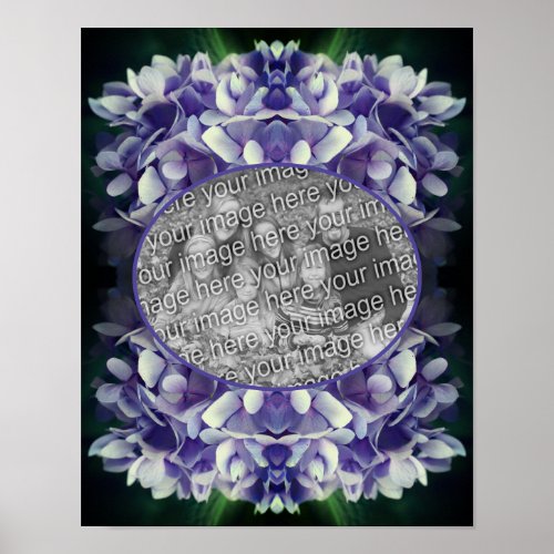 Blue Hydrangea Petals Frame Add Your Photo Poster