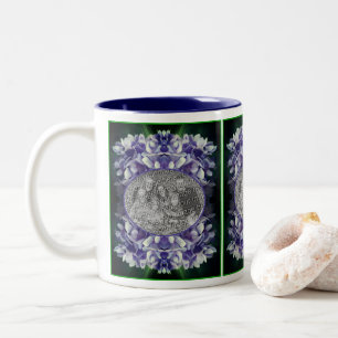 Blue Hydrangea Petals Frame Add Your Photo Two-Tone Coffee Mug