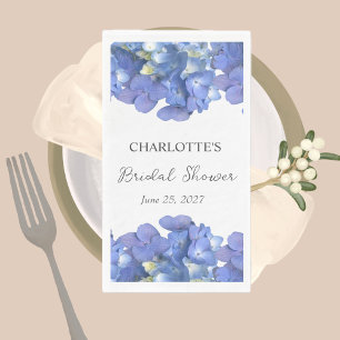 Blue Hydrangea Petals Personalized Bridal Shower Paper Guest Towels